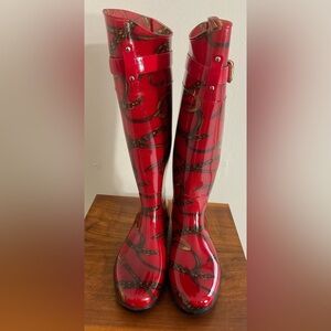 Lauren Ralph Lauren Rossalyn II Red Equestrian Knee High Rubber Rain Boot Size 7